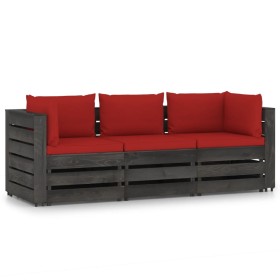 3-Sitzer-Palettensofa mit grau imprägnierten Kiefernholzkissen von vidaXL, Gartensets - Ref: Foro24-3068174, Preis: 318,99 €,...