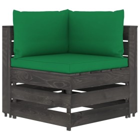 Ecksofa mit grau imprägnierten Holzkissen von vidaXL, Modulare Sofas für den Außenbereich - Ref: Foro24-3068113, Preis: 118,9...