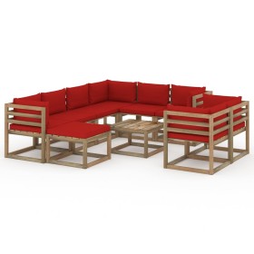 10-piece garden furniture set with red cushions by vidaXL, Garden sets - Ref: Foro24-3067566, Price: 594,27 €, Discount: %