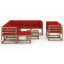 Juego de muebles de jardín 10 piezas con cojines rojo de vidaXL, Conjuntos de jardín - Ref: Foro24-3067566, Precio: 594,27 €,...