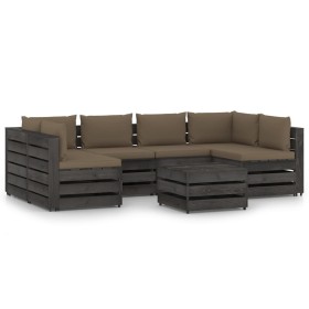 Garden furniture 7 pieces with gray impregnated wood cushions by vidaXL, Garden sets - Ref: Foro24-3068344, Price: 681,99 €, ...