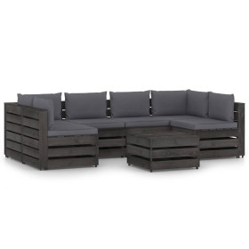 Garden furniture 7 pieces with gray impregnated wood cushions by vidaXL, Garden sets - Ref: Foro24-3068336, Price: 661,99 €, ...