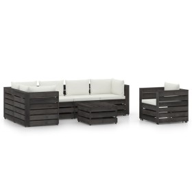 Garden furniture 7 pieces with gray impregnated wood cushions by vidaXL, Garden sets - Ref: Foro24-3068482, Price: 760,99 €, ...