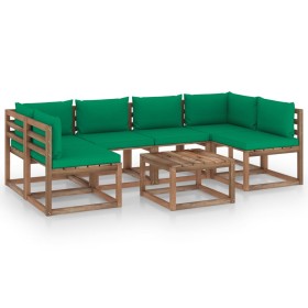 Muebles de jardín de palets 7 pzs con cojines madera impregnada de vidaXL, Conjuntos de jardín - Ref: Foro24-3067481, Precio:...