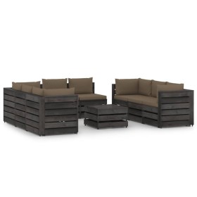 Garden furniture 9 pieces with gray impregnated wood cushions by vidaXL, Garden sets - Ref: Foro24-3068356, Price: 1,00 €, Di...