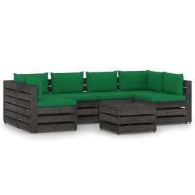 Garden furniture 7 pieces with gray impregnated wood cushions by vidaXL, Garden sets - Ref: Foro24-3068341, Price: 606,99 €, ...