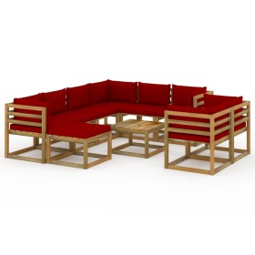 Garden furniture set 10 pieces with red wine red cushions by vidaXL, Garden sets - Ref: Foro24-3067569, Price: 591,71 €, Disc...