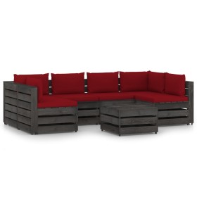 7-piece garden furniture set with gray impregnated wood cushions by vidaXL, Garden sets - Ref: Foro24-3068345, Price: 606,99 ...