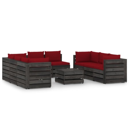 Garden furniture 9 pieces with gray impregnated wood cushions by vidaXL, Garden sets - Ref: Foro24-3068357, Price: 905,23 €, ...