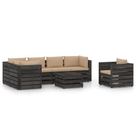 7-piece garden furniture set with gray impregnated wood cushions by vidaXL, Garden sets - Ref: Foro24-3068483, Price: 745,99 ...