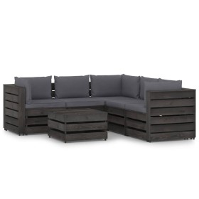 Garden furniture 6 pieces with gray impregnated wood cushions by vidaXL, Garden sets - Ref: Foro24-3068300, Price: 598,99 €, ...