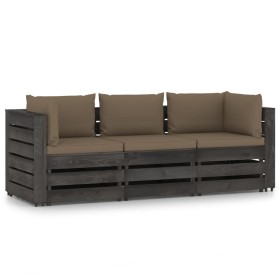 3-Sitzer-Palettensofa mit grau imprägnierten Kiefernholzkissen von vidaXL, Gartensets - Ref: Foro24-3068176, Preis: 343,99 €,...