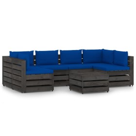 Garden furniture 7 pieces with gray impregnated wood cushions by vidaXL, Garden sets - Ref: Foro24-3068346, Price: 606,99 €, ...