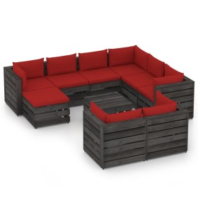 Gartenmöbel 10-teilig mit grau imprägnierten Holzkissen von vidaXL, Gartensets - Ref: Foro24-3068414, Preis: 960,99 €, Rabatt: %