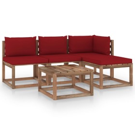 5-piece pallet garden set with impregnated pine wood cushions by vidaXL, Garden sets - Ref: Foro24-3067353, Price: 259,71 €, ...