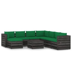 Garden furniture 9 pieces with gray impregnated wood cushions by vidaXL, Garden sets - Ref: Foro24-3068401, Price: 759,99 €, ...