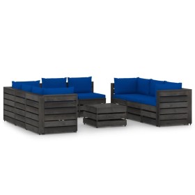 9-piece garden furniture set with gray impregnated wood cushions by vidaXL, Garden sets - Ref: Foro24-3068358, Price: 861,99 ...