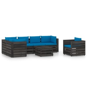 Garden furniture 7 pieces with gray impregnated wood cushions by vidaXL, Garden sets - Ref: Foro24-3068484, Price: 750,83 €, ...