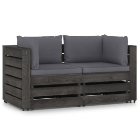 2-Sitzer-Palettensofa mit grau imprägnierten Kiefernholzkissen von vidaXL, Gartensets - Ref: Foro24-3068156, Preis: 254,99 €,...