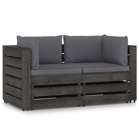 2-seater pallet sofa with gray impregnated pine wood cushions by vidaXL, Garden sets - Ref: Foro24-3068156, Price: 247,47 €, ...