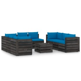 Garden furniture 9 pieces with gray impregnated wood cushions by vidaXL, Garden sets - Ref: Foro24-3068352, Price: 912,99 €, ...