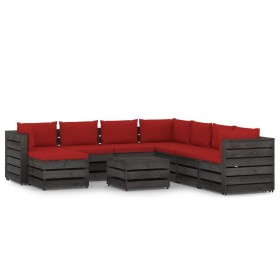 Garden furniture 9 pieces with gray impregnated wood cushions by vidaXL, Garden sets - Ref: Foro24-3068402, Price: 781,99 €, ...