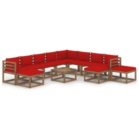 12-piece garden furniture set with red cushions by vidaXL, Garden sets - Ref: Foro24-3067590, Price: 752,99 €, Discount: %