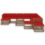 12-piece garden furniture set with red cushions by vidaXL, Garden sets - Ref: Foro24-3067590, Price: 752,99 €, Discount: %