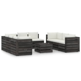 Garden furniture 9 pieces with gray impregnated wood cushions by vidaXL, Garden sets - Ref: Foro24-3068350, Price: 976,99 €, ...