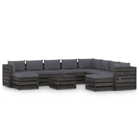 Garden furniture 11 pieces with gray impregnated wood cushions by vidaXL, Garden sets - Ref: Foro24-3068420, Price: 1,00 €, D...