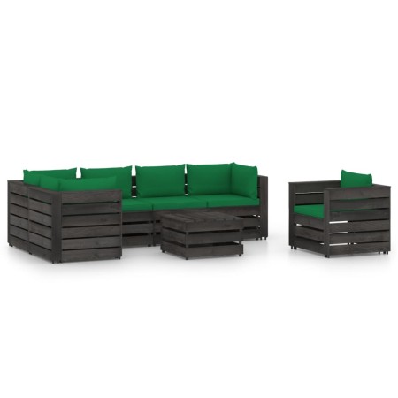 Garden furniture 7 pieces with gray impregnated wood cushions by vidaXL, Garden sets - Ref: Foro24-3068485, Price: 681,99 €, ...