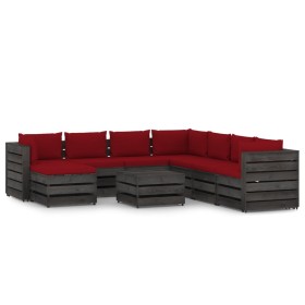 Garden furniture 9 pieces with gray impregnated wood cushions by vidaXL, Garden sets - Ref: Foro24-3068405, Price: 771,99 €, ...