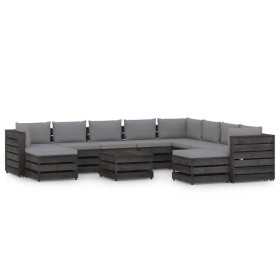 Garden furniture 11 pieces with gray impregnated wood cushions by vidaXL, Garden sets - Ref: Foro24-3068421, Price: 1,00 €, D...