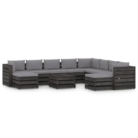 Garden furniture 11 pieces with gray impregnated wood cushions by vidaXL, Garden sets - Ref: Foro24-3068421, Price: 1,00 €, D...