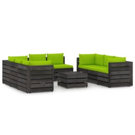 Garden furniture 9 pieces with gray impregnated wood cushions by vidaXL, Garden sets - Ref: Foro24-3068359, Price: 861,99 €, ...