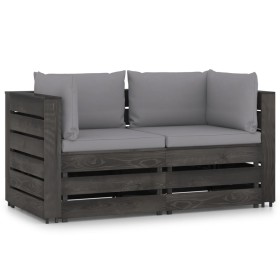 2-Sitzer-Palettensofa mit grau imprägnierten Kiefernholzkissen von vidaXL, Gartensets - Ref: Foro24-3068157, Preis: 252,99 €,...