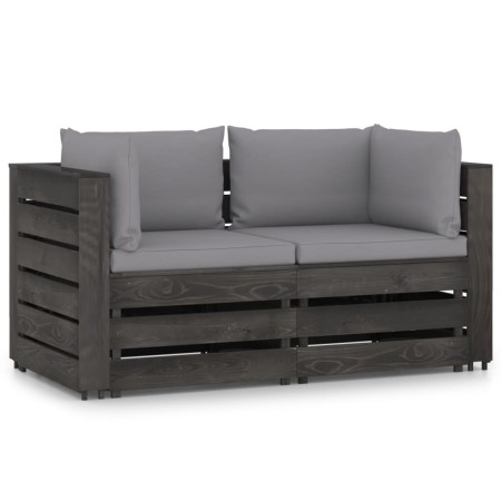 2-Sitzer-Palettensofa mit grau imprägnierten Kiefernholzkissen von vidaXL, Gartensets - Ref: Foro24-3068157, Preis: 245,63 €,...