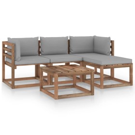 5-piece garden furniture set with gray cushions by vidaXL, Garden sets - Ref: Foro24-3067357, Price: 301,13 €, Discount: %