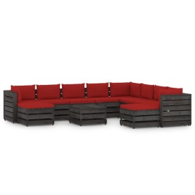 Garden furniture 11 pieces with gray impregnated wood cushions by vidaXL, Garden sets - Ref: Foro24-3068426, Price: 950,99 €,...