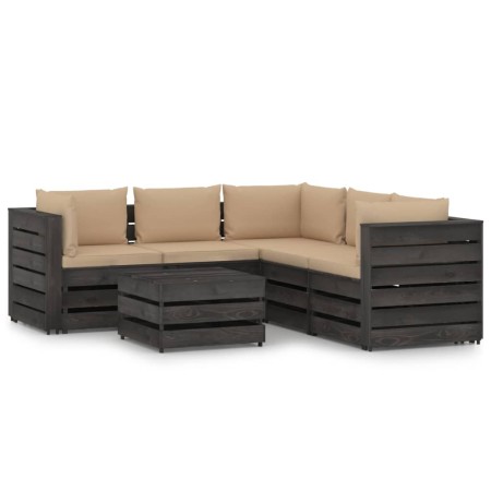 Muebles de jardín 6 piezas con cojines madera impregnada gris de vidaXL, Conjuntos de jardín - Ref: Foro24-3068303, Precio: 6...