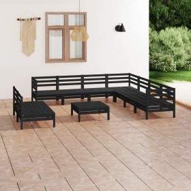 10-piece solid black pine wood garden furniture set by vidaXL, Garden sets - Ref: Foro24-3083133, Price: 500,56 €, Discount: %