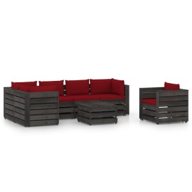 Garden furniture 7 pieces with gray impregnated wood cushions by vidaXL, Garden sets - Ref: Foro24-3068489, Price: 708,99 €, ...