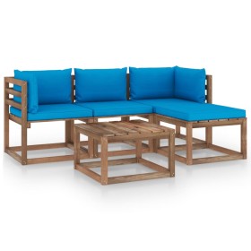 5-piece garden furniture set with light blue cushions by vidaXL, Garden sets - Ref: Foro24-3067360, Price: 281,25 €, Discount: %