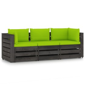 3-seater garden sofa with gray impregnated wood cushions by vidaXL, Garden sets - Ref: Foro24-3068179, Price: 327,56 €, Disco...