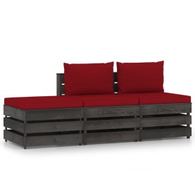 3-piece garden furniture with gray impregnated wood cushions by vidaXL, Garden sets - Ref: Foro24-3068189, Price: 216,90 €, D...