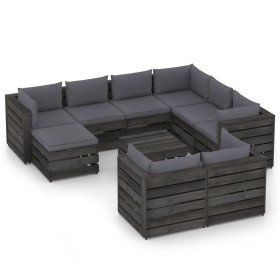 Muebles de jardín 10 piezas con cojines madera impregnada gris de vidaXL, Conjuntos de jardín - Ref: Foro24-3068408, Precio: ...