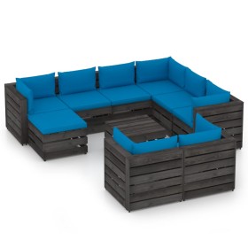 Muebles de jardín 10 piezas con cojines madera impregnada gris de vidaXL, Conjuntos de jardín - Ref: Foro24-3068412, Precio: ...