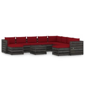 Garden furniture 11 pieces with gray impregnated wood cushions by vidaXL, Garden sets - Ref: Foro24-3068429, Price: 937,33 €,...