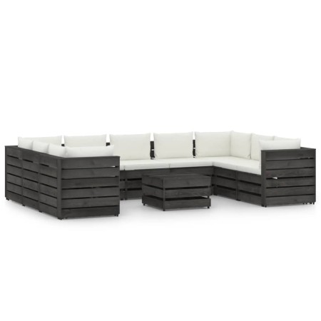 Garden furniture 10 pieces with gray impregnated wood cushions by vidaXL, Garden sets - Ref: Foro24-3068374, Price: 1,00 €, D...