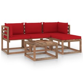 5-piece garden furniture set with red cushions by vidaXL, Garden sets - Ref: Foro24-3067362, Price: 263,99 €, Discount: %